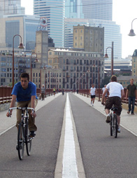 Commuting on Stone Arch Bridge from Marcy-Holmes Neighborhood of Minneapolis